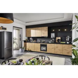 K&uuml;chenblock 430 cm in Schwarz, Eichefarben