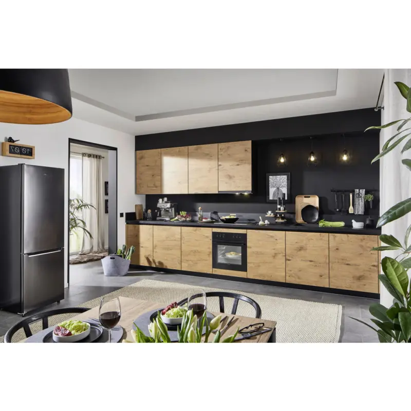 K&uuml;chenblock 430 cm in Schwarz, Eichefarben