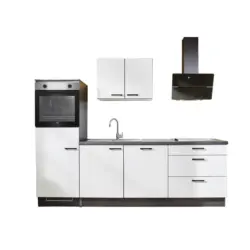 K&uuml;chenblock 260 cm in Graphitfarben, Grau Hochglanz