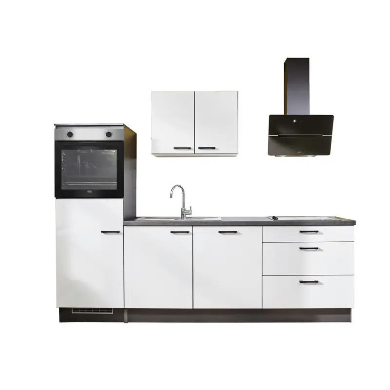 K&uuml;chenblock 260 cm in Graphitfarben, Grau Hochglanz