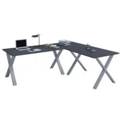 Eckschreibtisch 190/130/76 cm in Anthrazit, Silberfarben