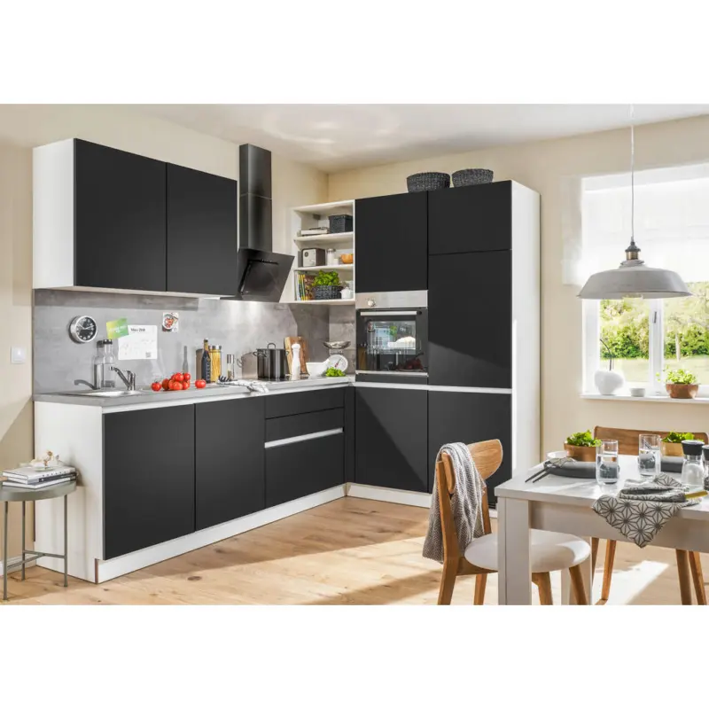 K&uuml;chenleerblock 275 cm in Grau, Schwarz, Wei&szlig;