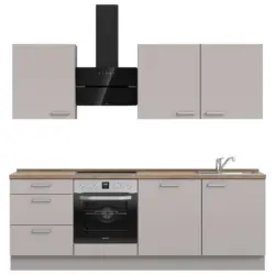 K&uuml;chenleerblock 240 cm in Grau, Eiche dunkel