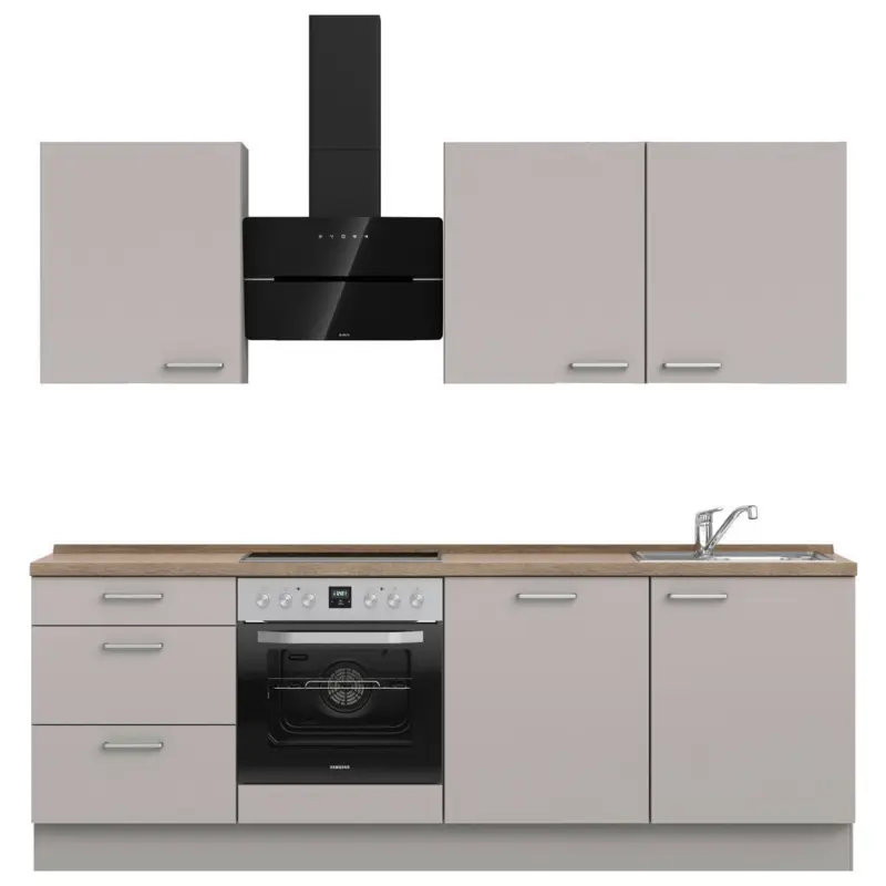 K&uuml;chenleerblock 240 cm in Grau, Eiche dunkel