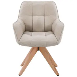 Armlehnstuhl in Holz, Textil Eichefarben, Beige