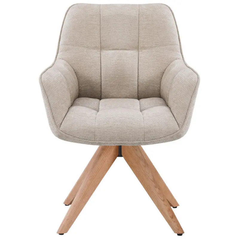 Armlehnstuhl in Holz, Textil Eichefarben, Beige