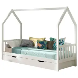 Hausbett Rollrost, Bettschublade 90/200 cm in Wei&szlig;