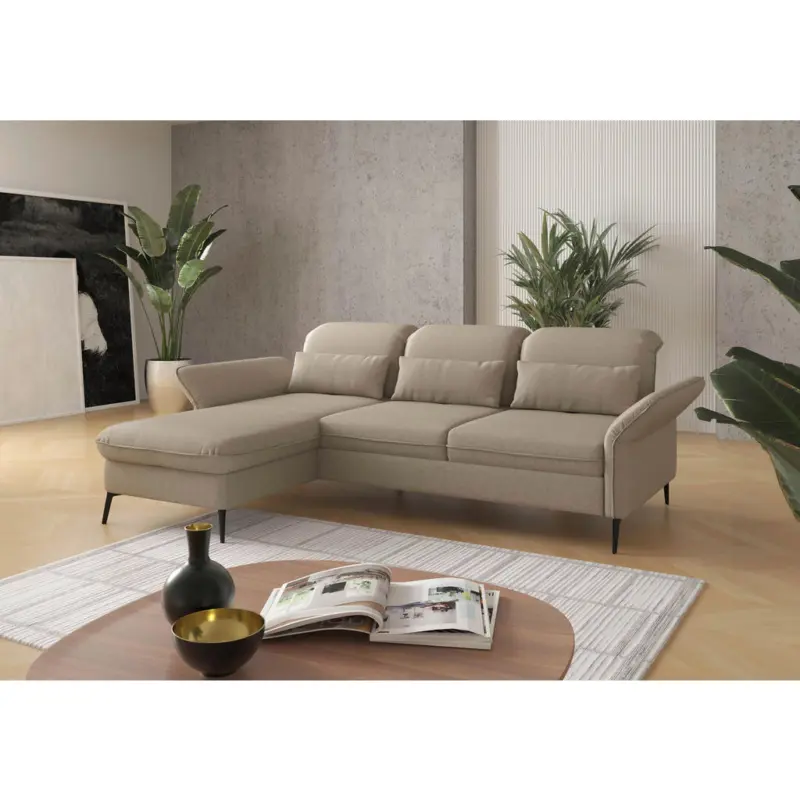Ecksofa in Flachgewebe Taupe 198/264 cm