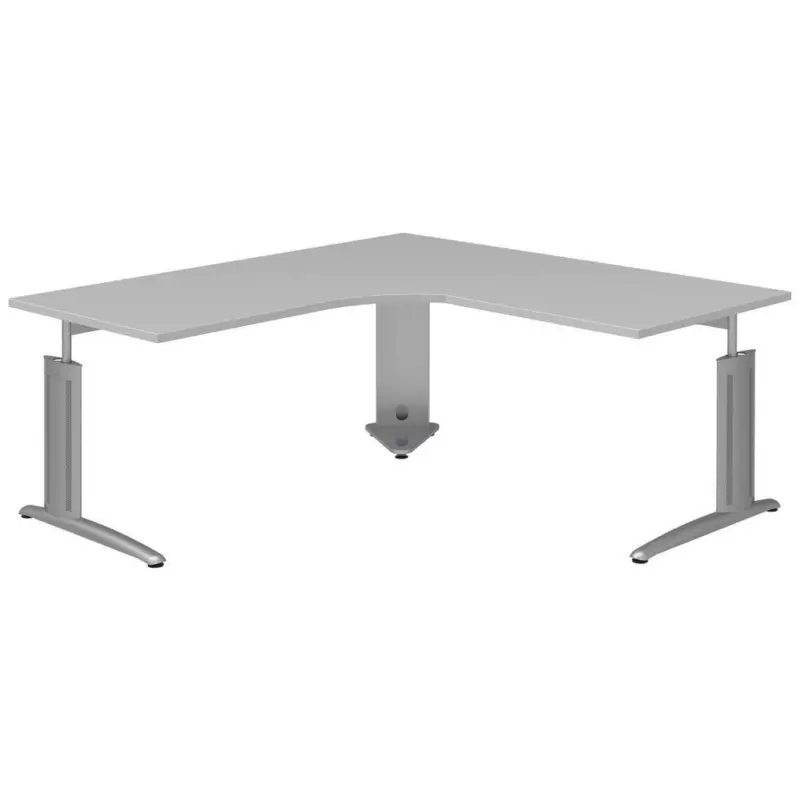 Eckschreibtisch 180/180/70-82 cm in Anthrazit, Grau, Alufarben