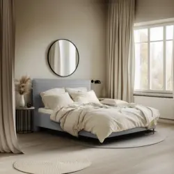 Polsterbett gepolstertes Kopfteil, Lattenrost, Bettkasten Hellgrau 140/200 cm