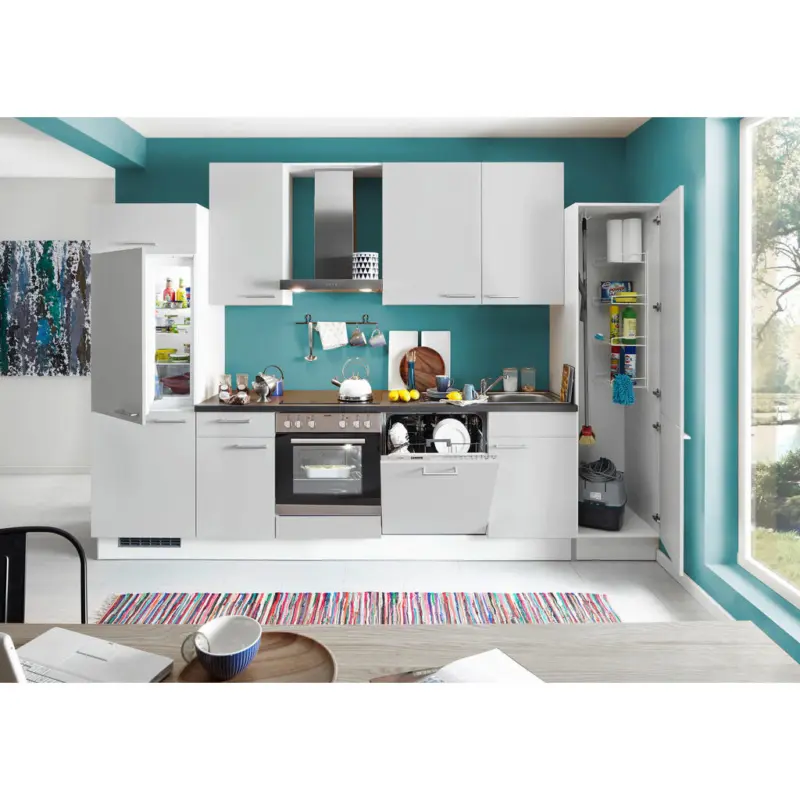 K&uuml;chenblock 325 cm in Wei&szlig;, Hellgrau