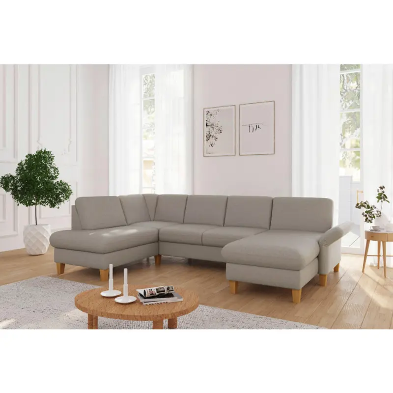 Wohnlandschaft Rochelle E in Flachgewebe Taupe