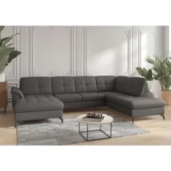 Wohnlandschaft Zora E in Echtleder Anthrazit