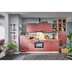 K&uuml;chenleerblock 330 cm in Rot, Eichefarben