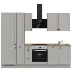 K&uuml;chenleerblock 270 cm in Grau, Eiche dunkel