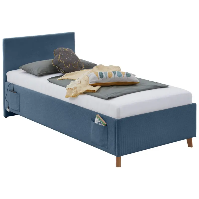 Polsterbett Lattenrost, Bettkasten Blau 90/200 cm
