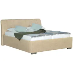 Polsterbett gepolstertes Kopfteil, Lattenrost, Bettkasten Beige 180/200 cm