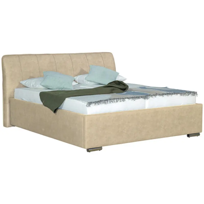 Polsterbett gepolstertes Kopfteil, Lattenrost, Bettkasten Beige 180/200 cm