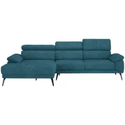 Ecksofa in Velours Petrol 187/295 cm