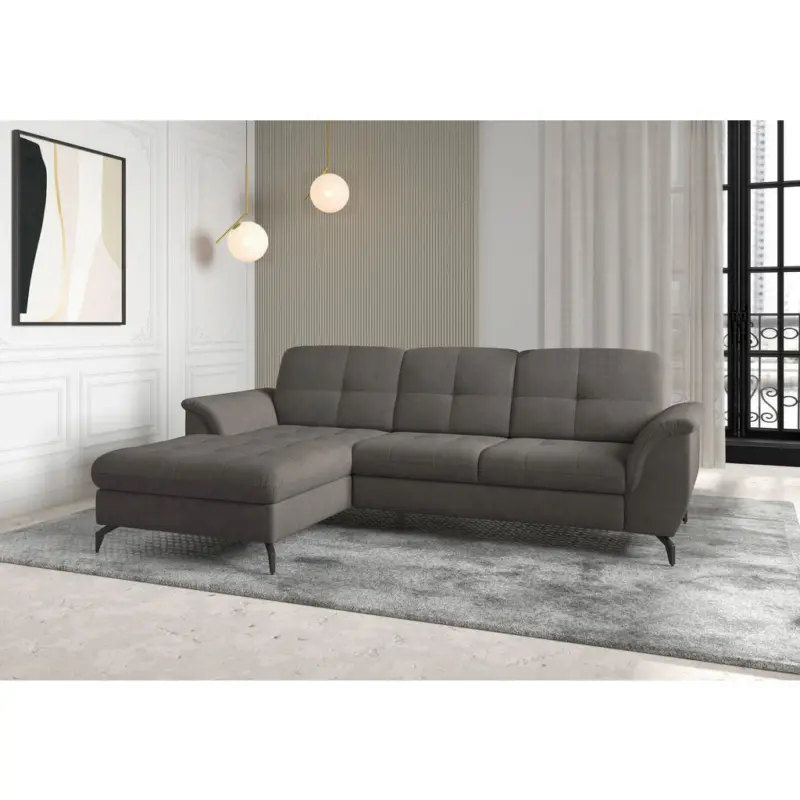 Ecksofa Zora E in Flachgewebe Graphitfarben 164/262 cm