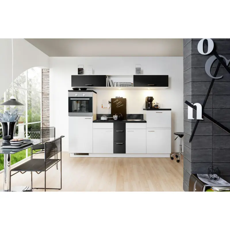 K&uuml;chenblock 250 cm in Schwarz, Wei&szlig;