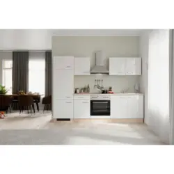 K&uuml;chenblock 270 cm in Sonoma Eiche, Wei&szlig; Hochglanz