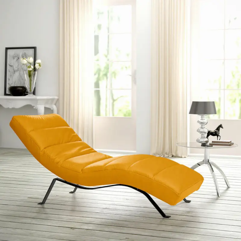 Relaxliege in Echtleder Currygelb