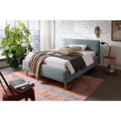 Polsterbett Bettkasten, Lattenroste Hellblau 140/200 cm