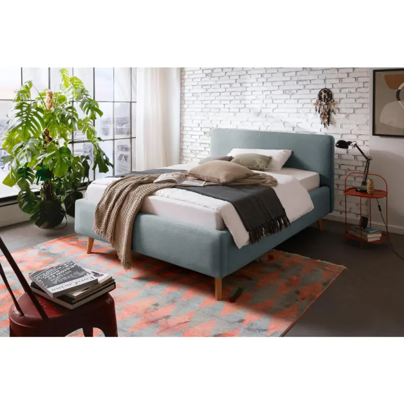 Polsterbett Bettkasten, Lattenroste Hellblau 140/200 cm