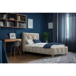 Polsterbett gepolstertes Kopfteil, Lattenrost, Bettkasten Cappuccino 100/200 cm