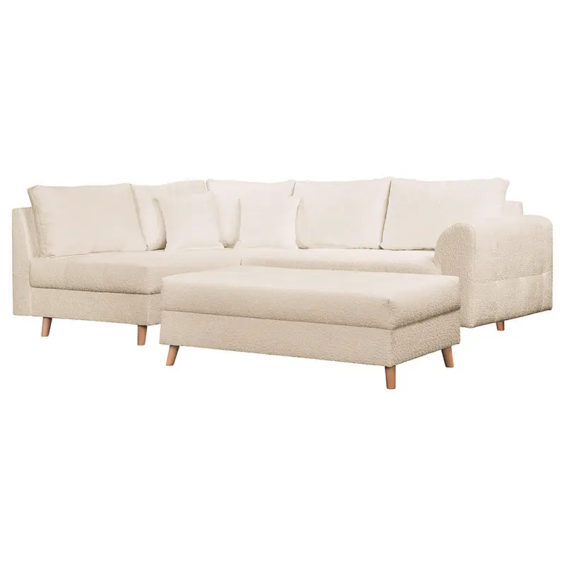 Ecksofa inkl. Hocker Ariella in Boucl&eacute; Wei&szlig; 161/231 cm
