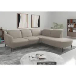 Ecksofa ZOE E in Flachgewebe Taupe 300/267 cm