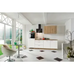 K&uuml;chenblock 270 cm in Wei&szlig;, Eichefarben