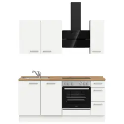 K&uuml;chenleerblock 180 cm in Wei&szlig;, Eichefarben