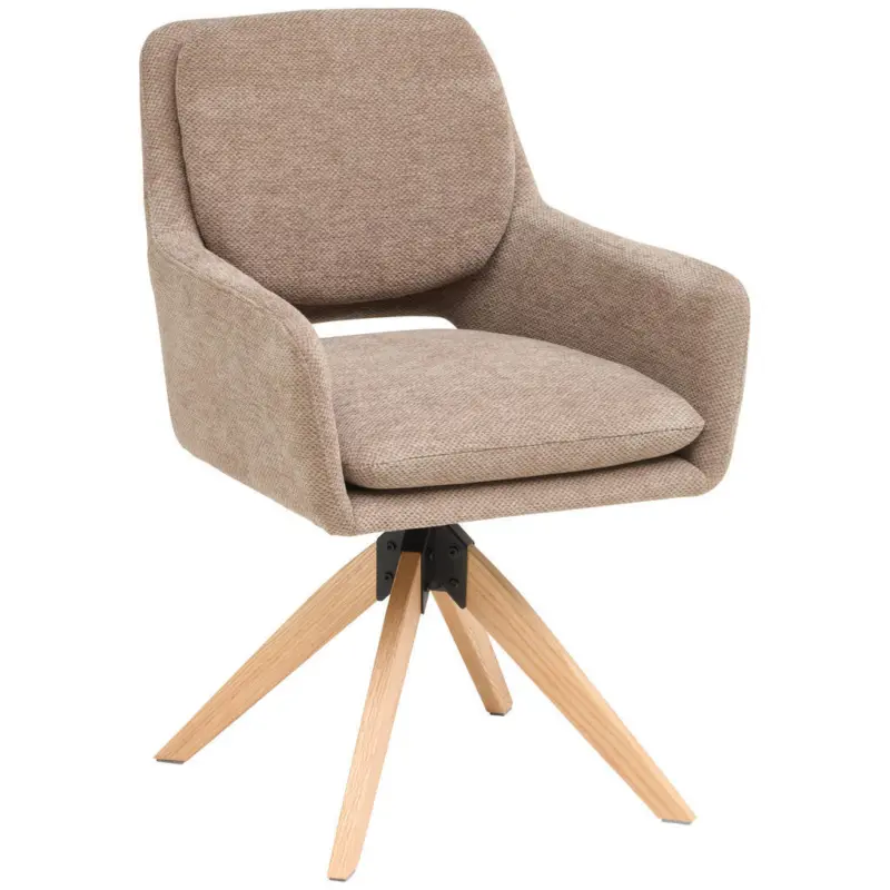 Armlehnstuhl in Holz, Metall, Textil Braun