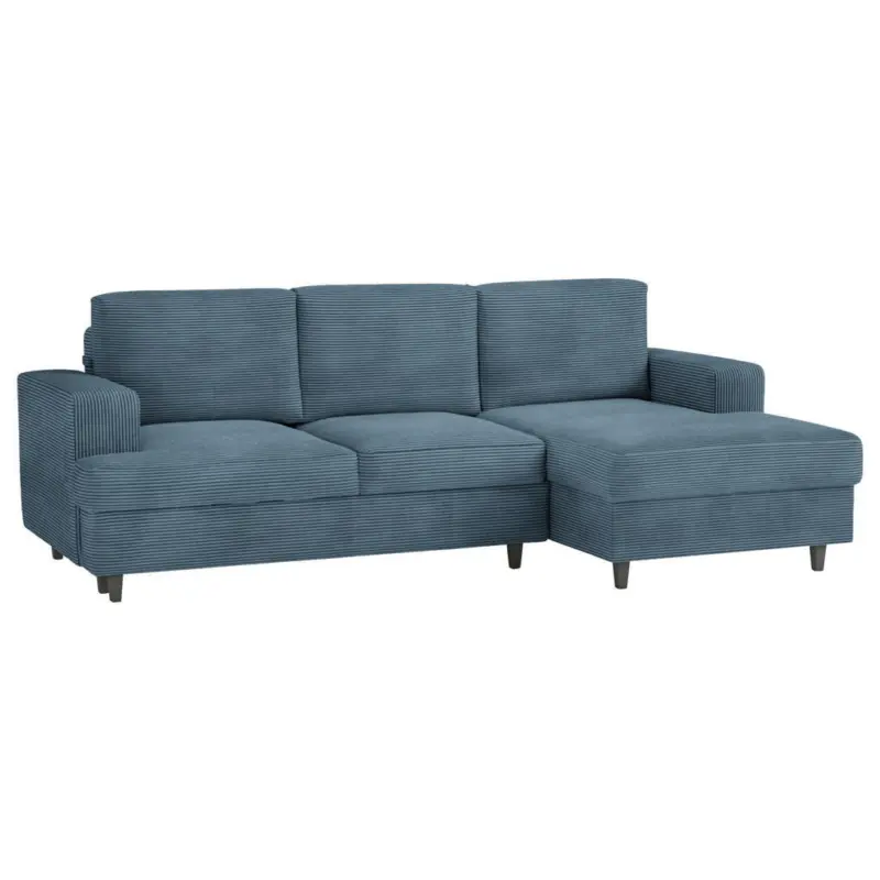 Ecksofa in Cord, Velours Blau 247/140 cm