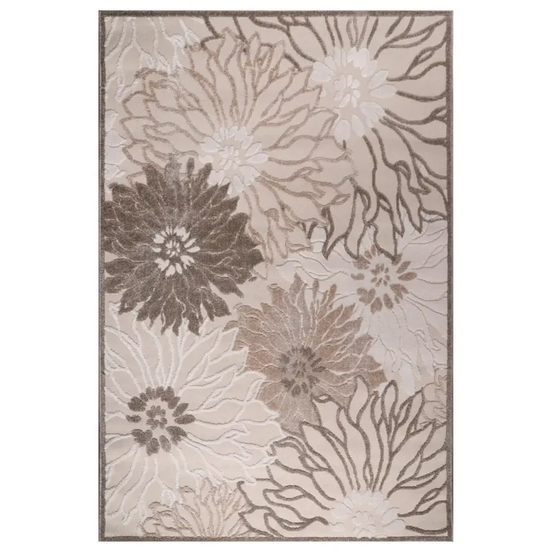 Outdoorteppich 120/170 cm Floral Braun, Creme, Beige