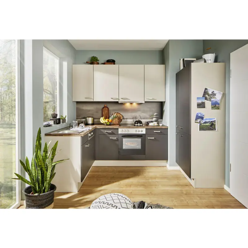 Eckk&uuml;che in Graphitfarben, Eichefarben, Hellgrau