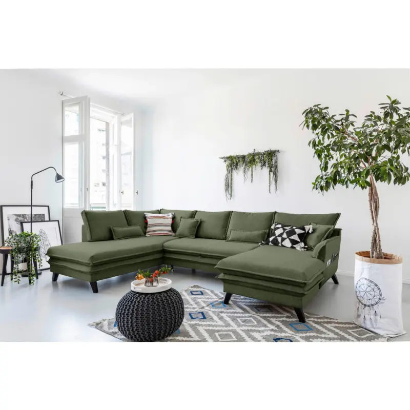 Wohnlandschaft Marselle in Mikrofaser Gr&uuml;n