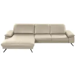 Ecksofa in Echtleder Creme 193/328 cm