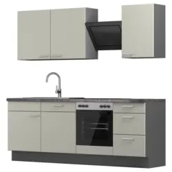 K&uuml;chenblock 230 cm in Graphitfarben, Wei&szlig;