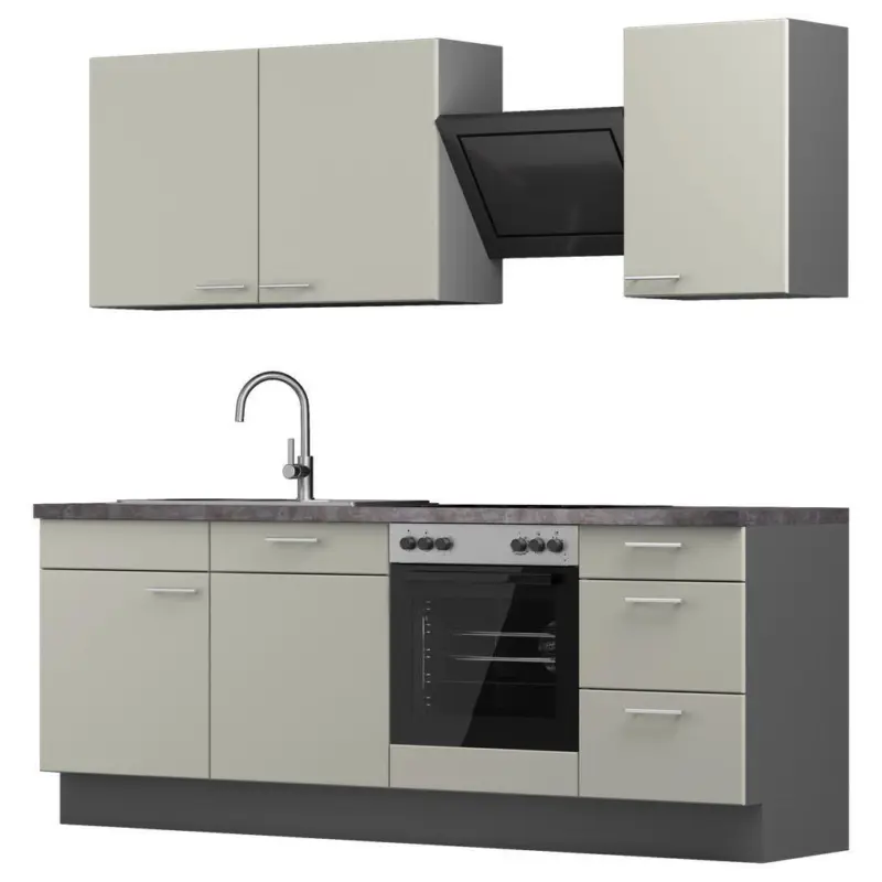K&uuml;chenblock 230 cm in Graphitfarben, Wei&szlig;