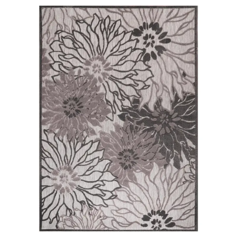 Outdoorteppich 60/110 cm Floral Grau, Hellgrau