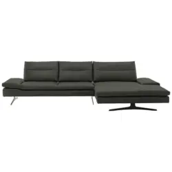 Ecksofa in Echtleder Graphitfarben 342/158 cm