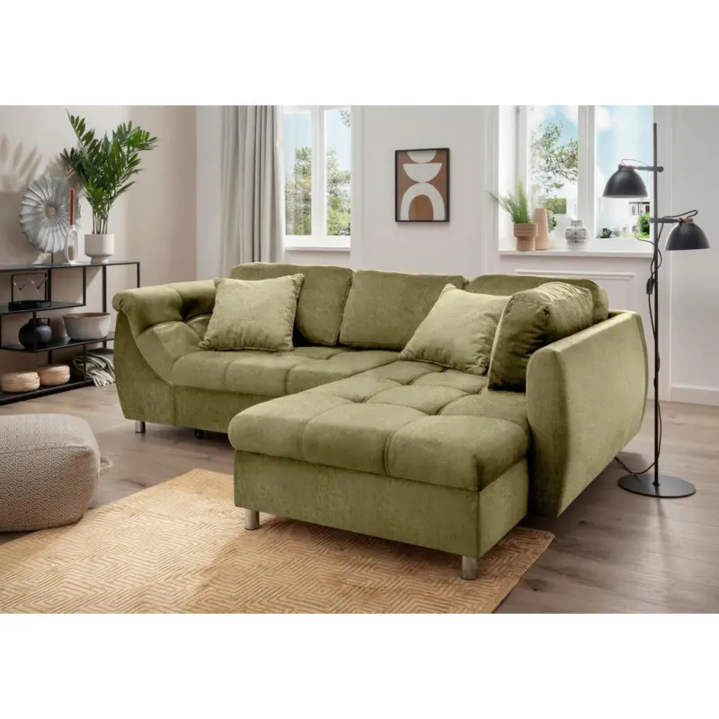 Eckschlafsofa in Mikrofaser Gr&uuml;n