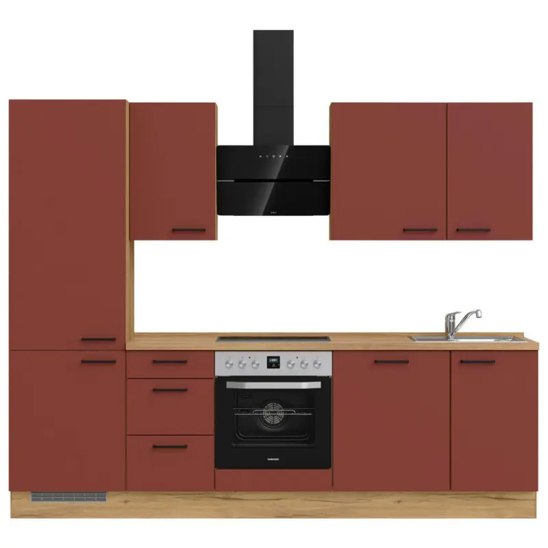 K&uuml;chenblock 270 cm in Eichefarben, Dunkelblau