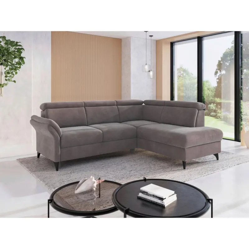 Ecksofa Glendale E in Flachgewebe Taupe 247/193 cm