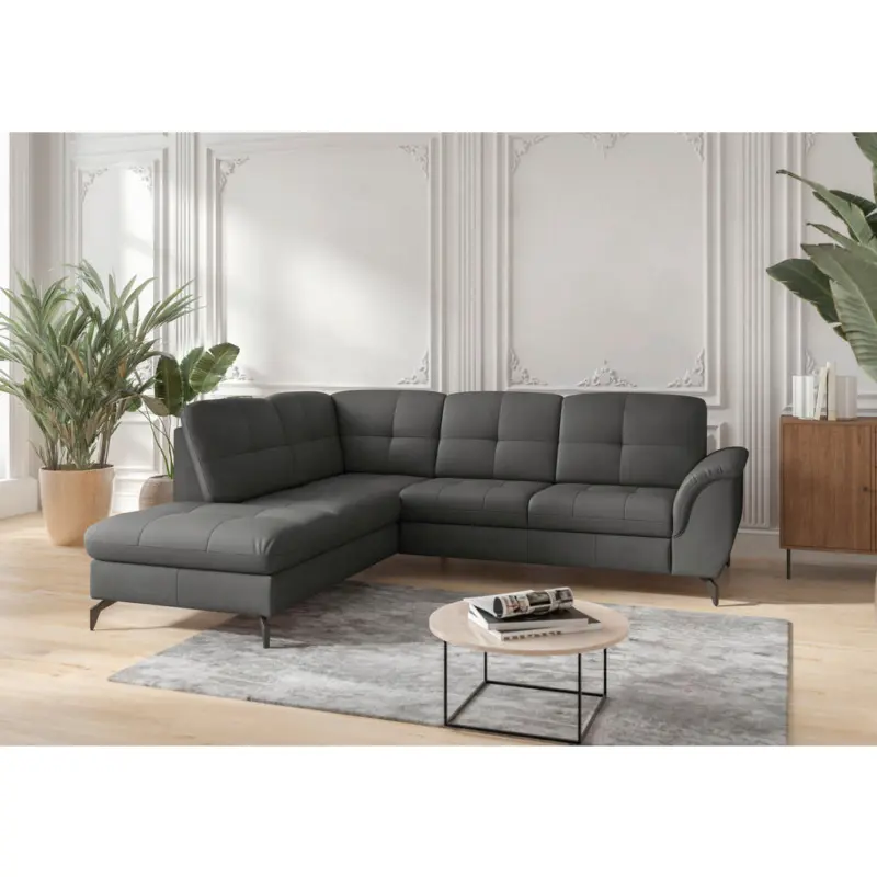 Ecksofa Zora E in Echtleder Anthrazit 212/244 cm