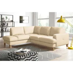 Ecksofa in Lederlook Echtleder Beige 190/234 cm