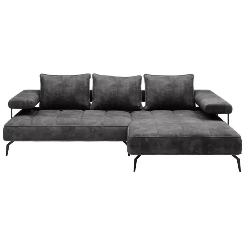 Ecksofa in Webstoff Dunkelgrau R&uuml;ckenkissen, Sitzvorzug 266/180 cm